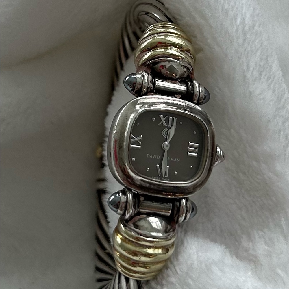 David Yurman Thoroughbred 14k gold and silver cable watch.